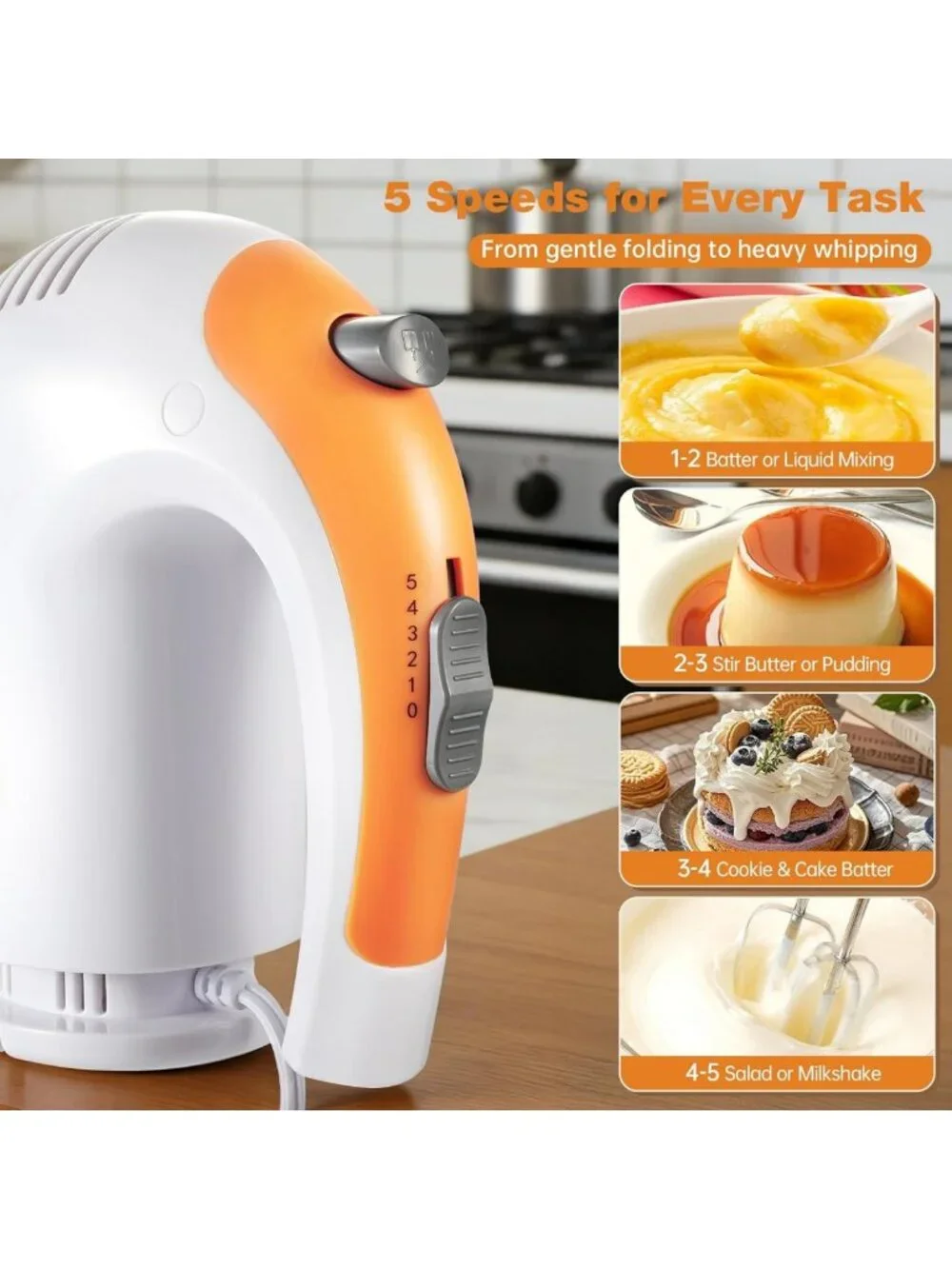 5-Speed 300W Hand Mixer with Bowls & Accessories for Baking | Complete Kitchen